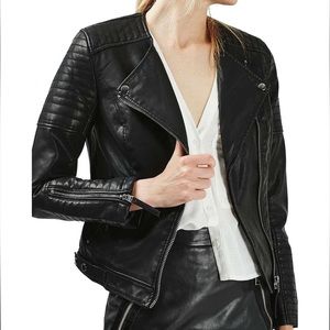 TopShop Black Leather Biker Jacket Moto Faux Size 4 Women's